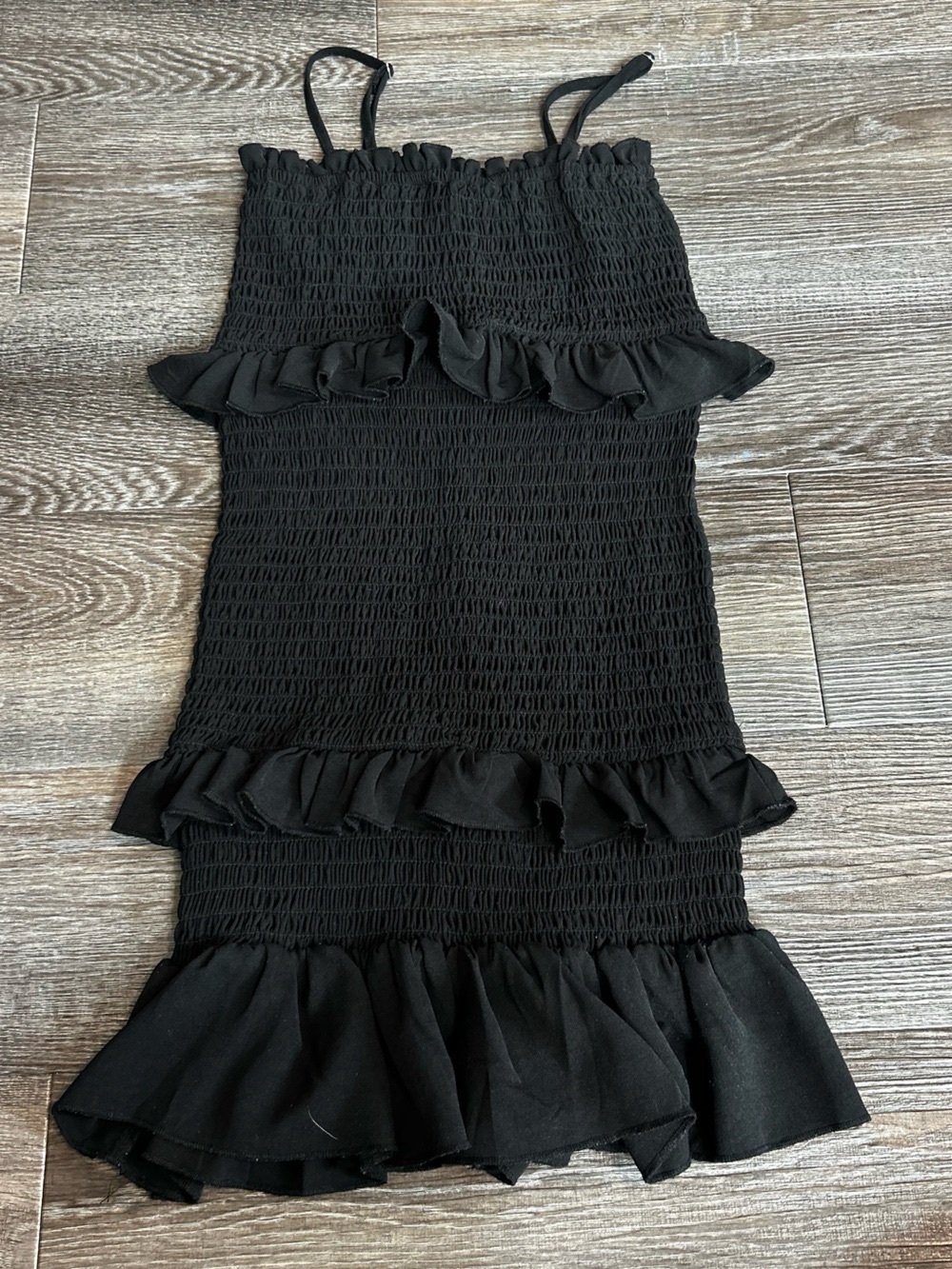 Black Smocked Ruffle Mini Dress